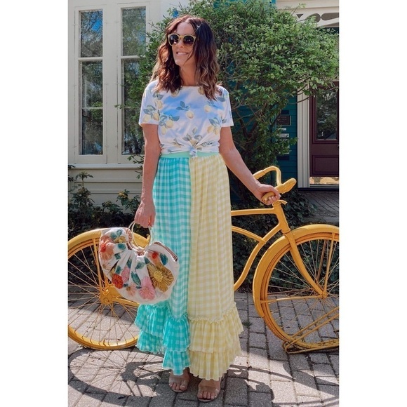 NWT Eva Franco Lynsey Gingham Colors Maxi Skirt S​​​​​ - Picture 13 of 14